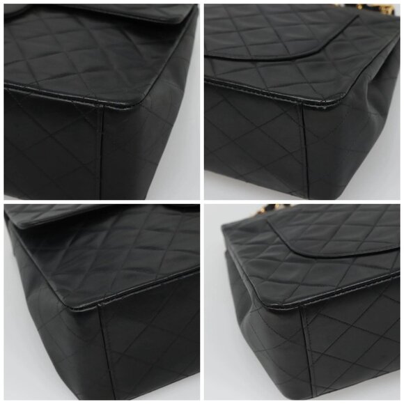 CHANEL Big Matelasse 34 Single Flap Chain Bag Lamb Skin Black CC Auth nb349AM - Picture 14 of 16
